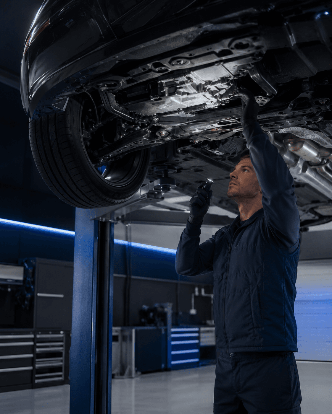 SOB Autofix workshop lift image for the test Volkswagen Golf stock listing